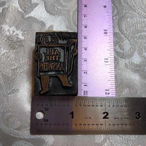 Antique Wooden Print Block Copper All The Answers - Picture 4 of 5